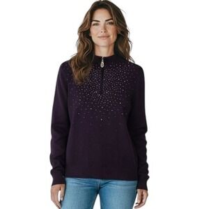 Christine Alexander Purple Embellished Quarter Zip‎ Sweater Small